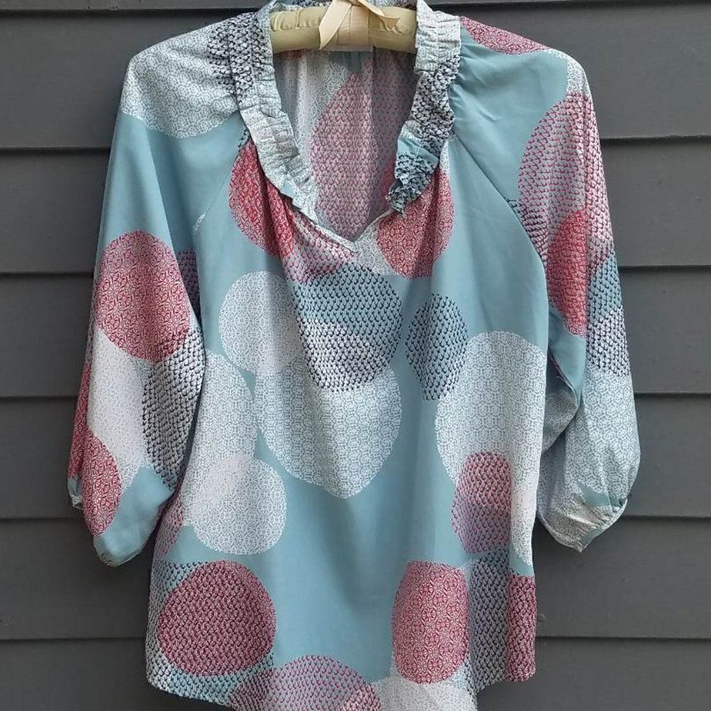 Renee C Boho circle Print Peasant BlouseSize Large